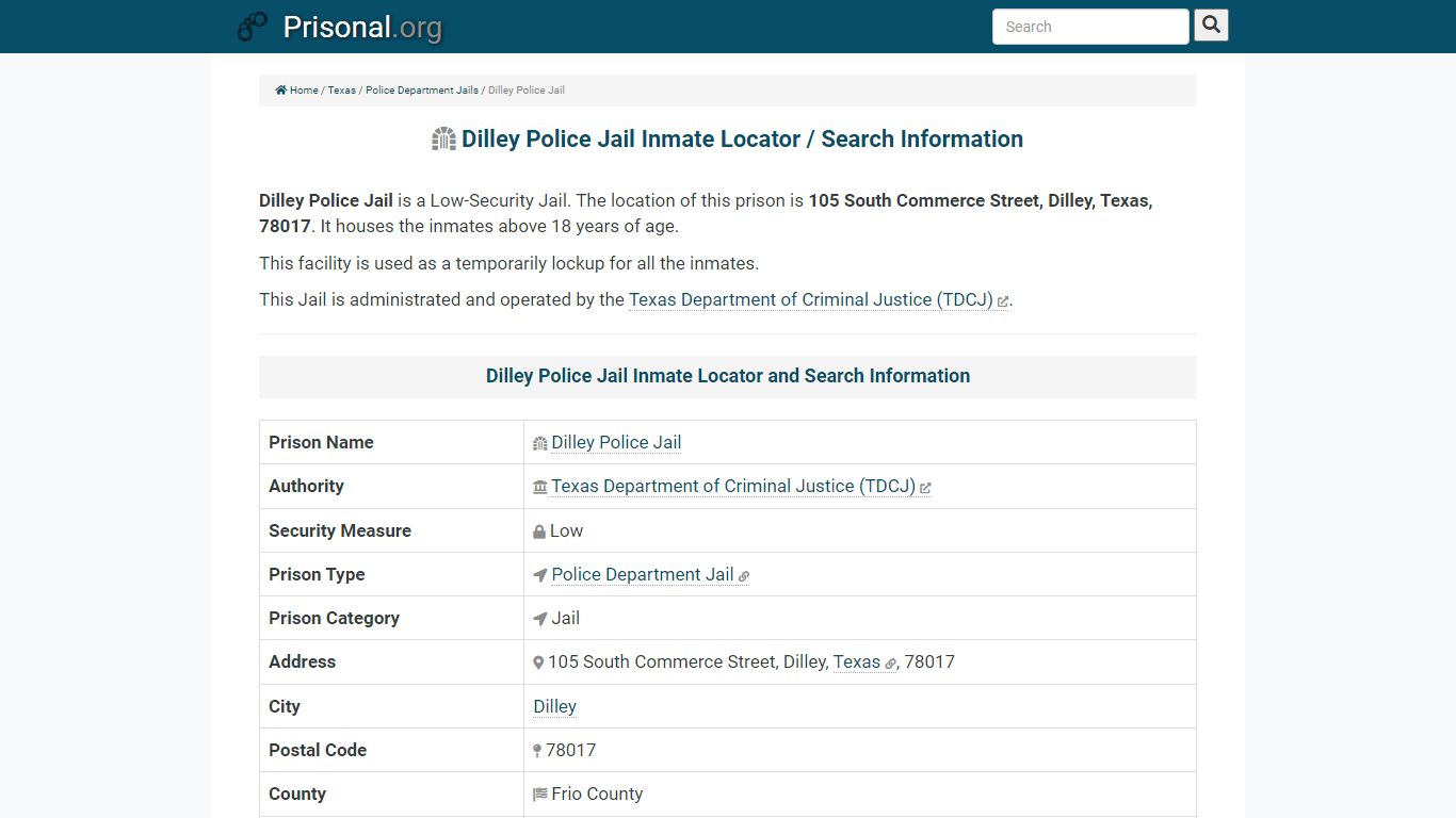 Dilley Police Jail Inmate Locator / Search Information